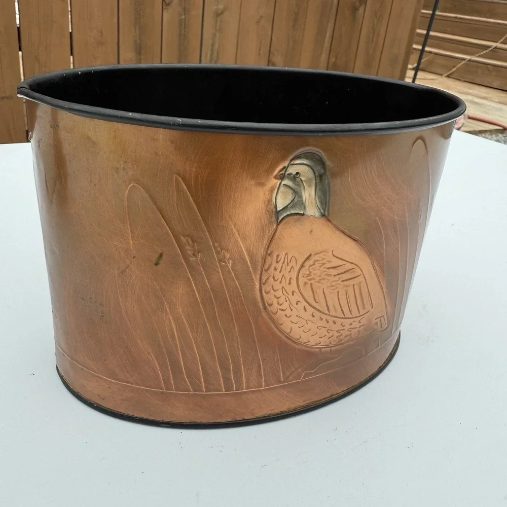 Greg Hentzi Copper Planter Hand Embossed Design Bird Pheasant 7 x‎ 4.50 in